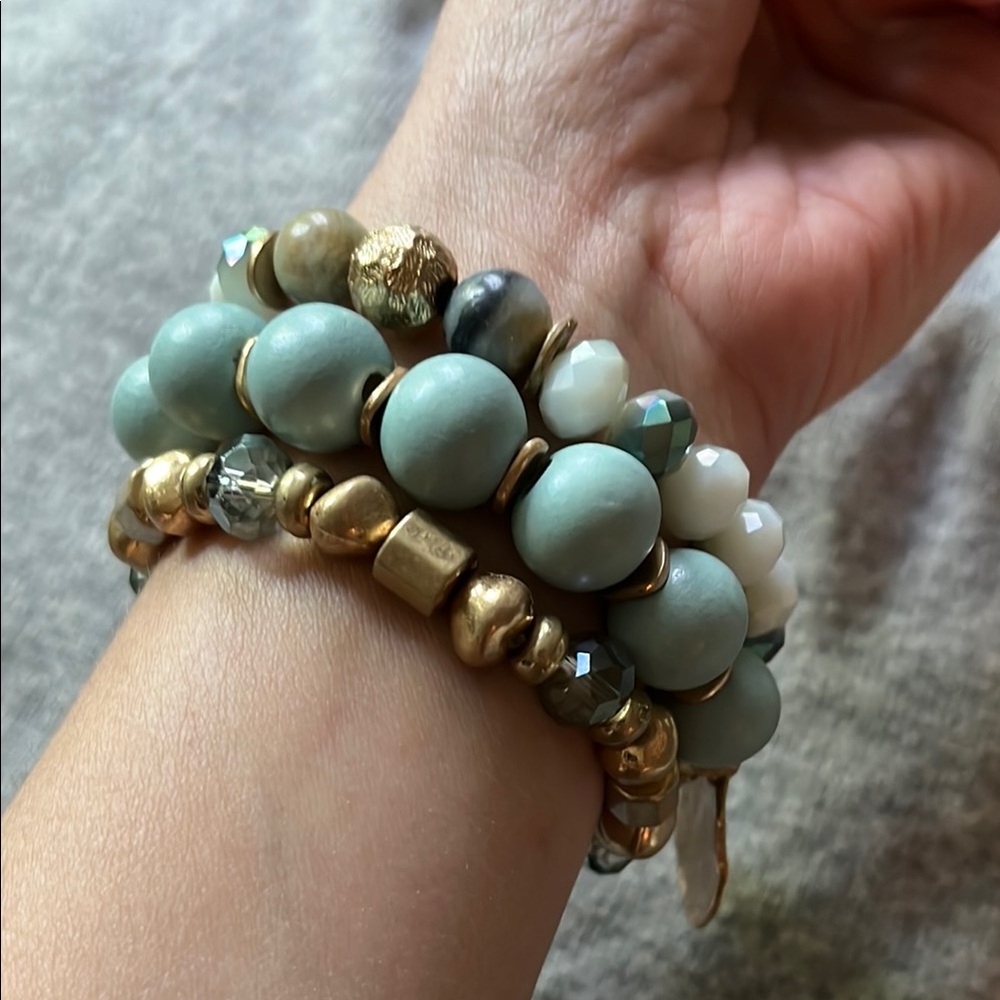 Bracelet Trio Gold and Blue Beaded